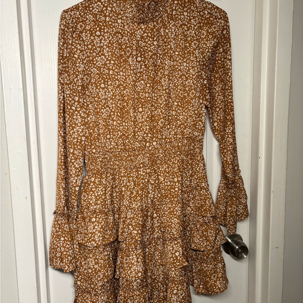 Love Riche Brown High Neck Long Sleeve Dress